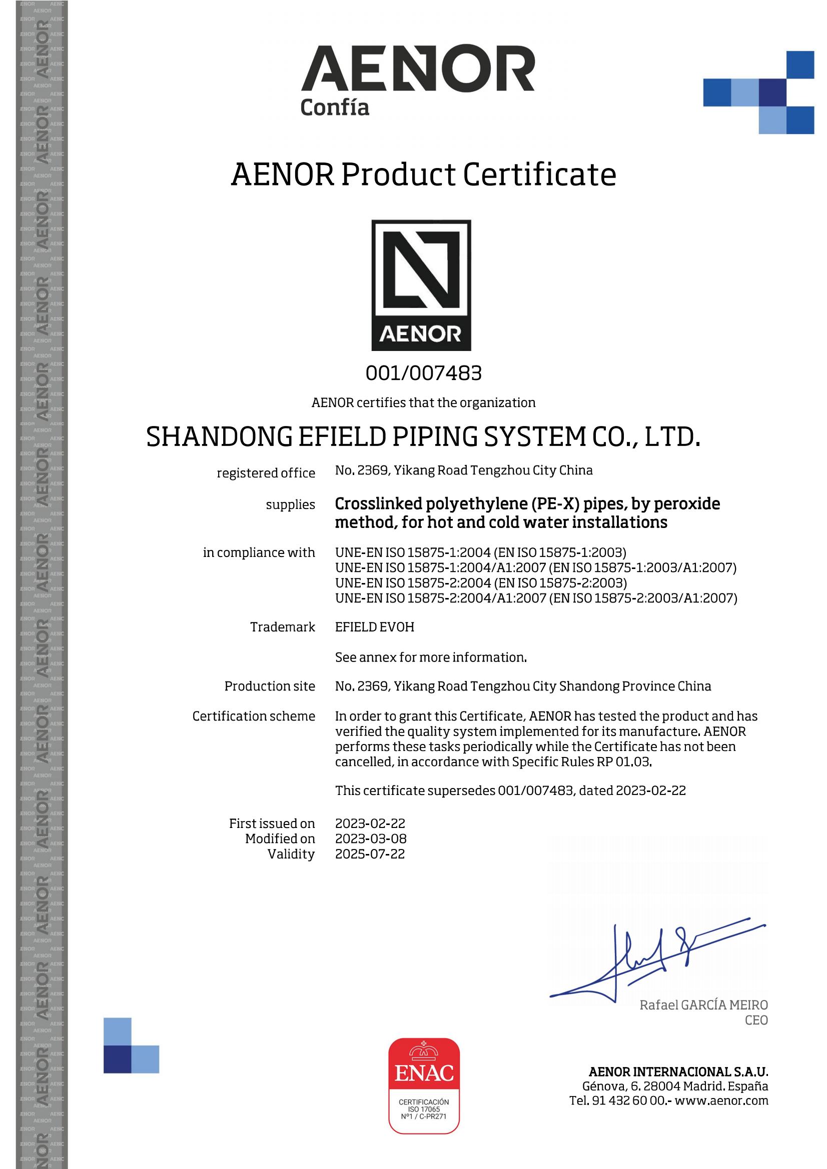 Spain-AENOR-Pexa EVOH pipe